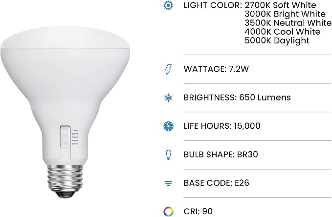 Feit Electric BR30 LED Flood Light Bulb, 65W Equivalent, Adjustable White - Image 2