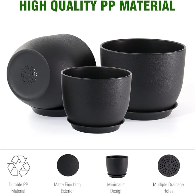 10/9/8 inch Medium Plant Pots, 3 Pack Modern Decorative Plastic Planters - Image 4