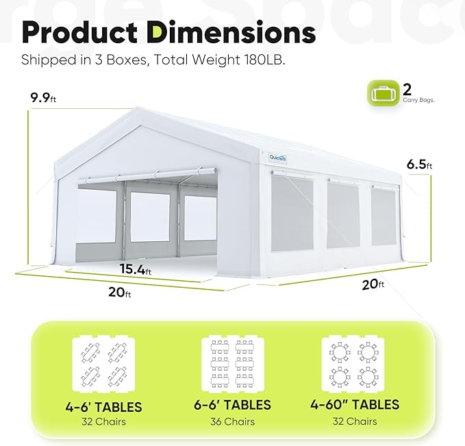 Quictent 20x20ft Party Tent Heavy Duty Outdoor Canopy Tent Carport Wedding - Image 6
