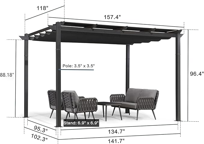 PURPLE LEAF 10' x 13' Aluminum Outdoor Pergola Wind-Resistant Retractable - Image 6