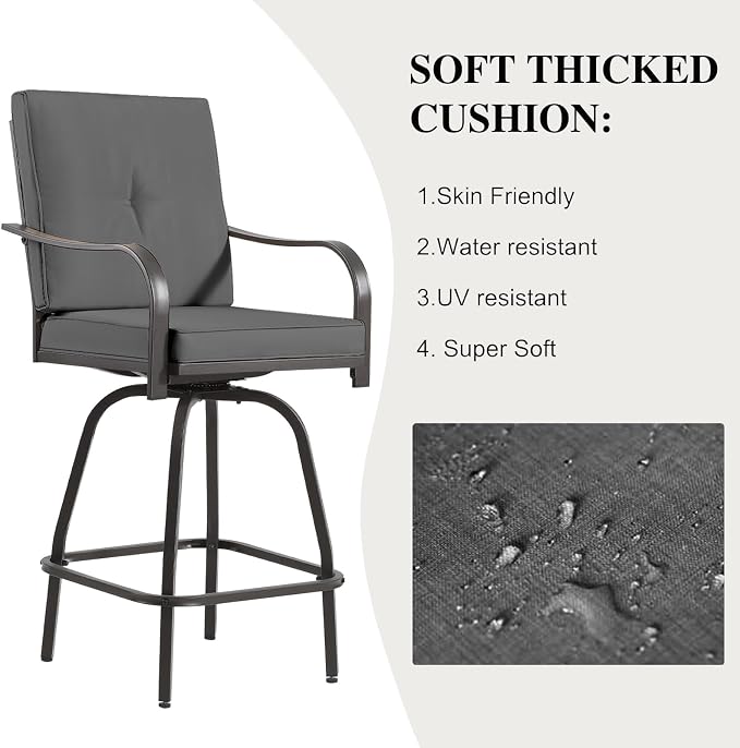 Patio Swivel Bar Stools, Outdoor Bar Height Swivel Chairs Set of 2 - Image 5