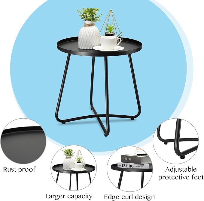 danpinera Outdoor Side Tables, Weather Resistant Steel, Small Round End Table - Image 5