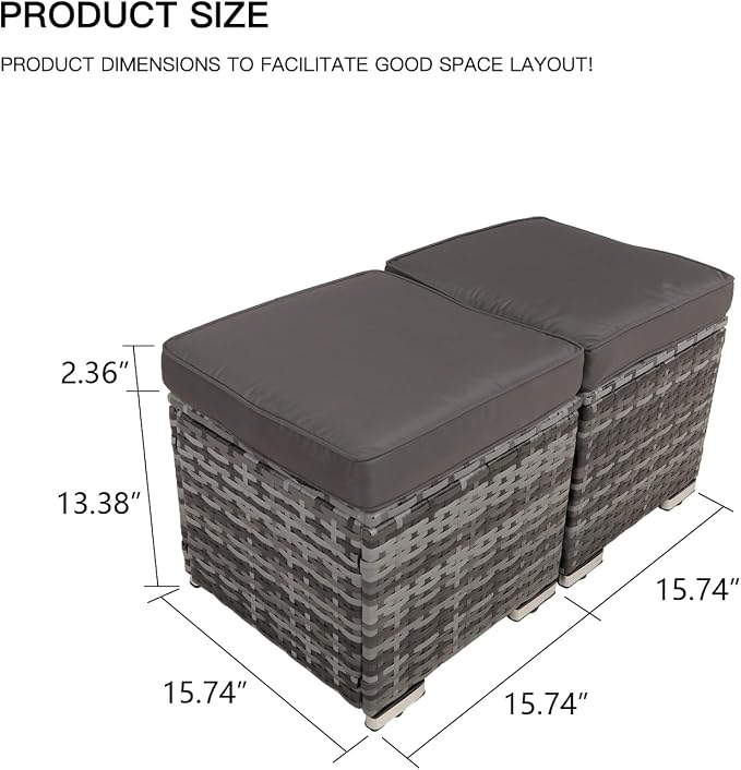 2-Pieces Patio Rattan Ottomans，All-Weather Rattan Wicker Multipurpose Outdoor - Image 3