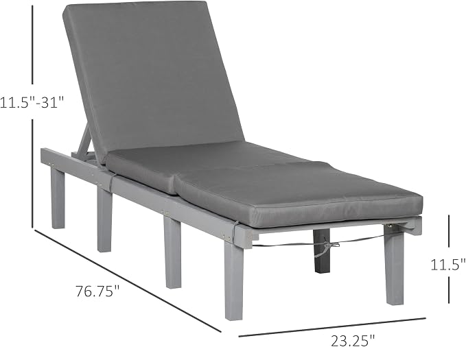 Outsunny Chaise Lounge Chair for Outdoor, Wood Outdoor Chaise Lounge - Image 3