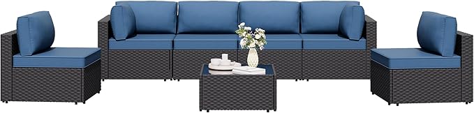 7 Pieces Outdoor Patio Sectional Sofa Couch, Wicker Furniture Patio by Shintenchi