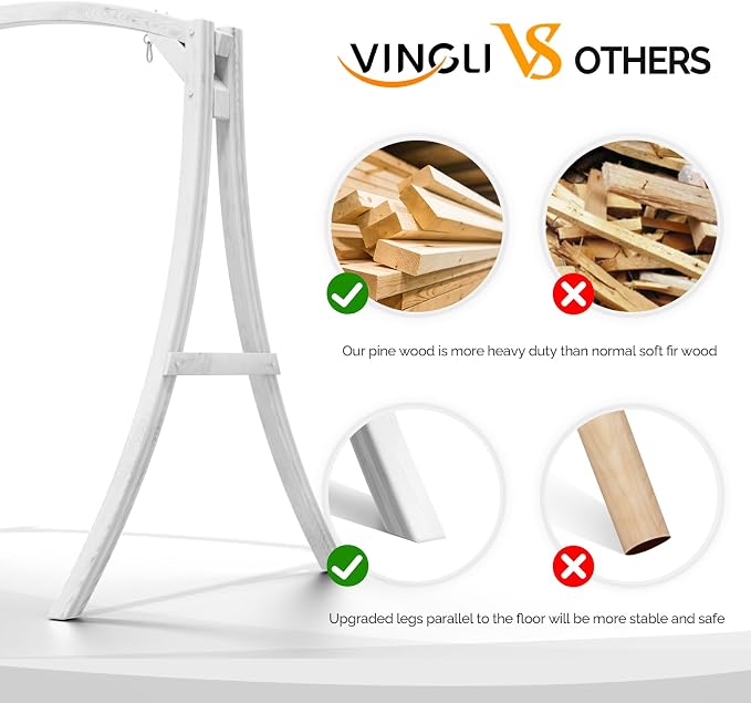 VINGLI 5FT Wooden Swing Frame, 1000LBS Heavy Duty A-Frame Porch Swing Stand - Image 2