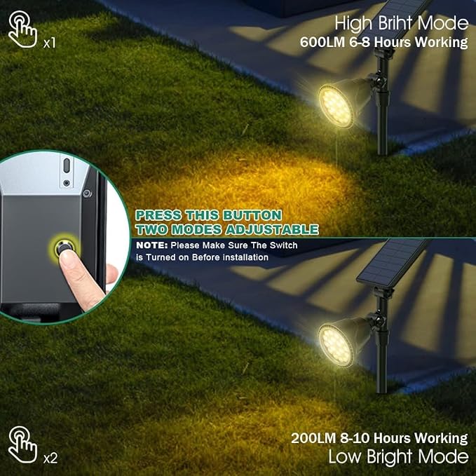 Solar Spotlights, 18 LED Solar Lights Outdoor Waterproof, 2 Mode Soft Warm - Image 4