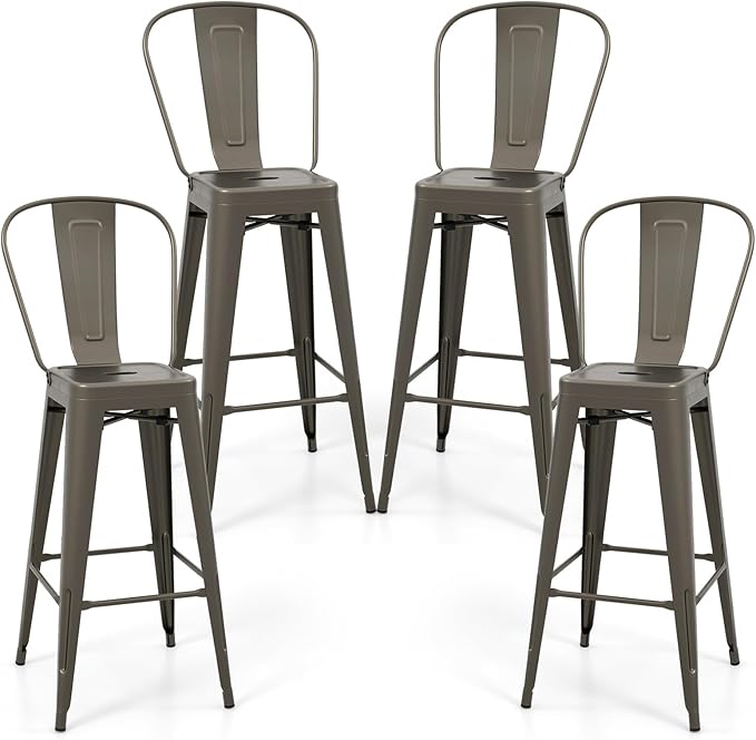 COSTWAY Metal Bar stools Set of 4, by COSTWAY