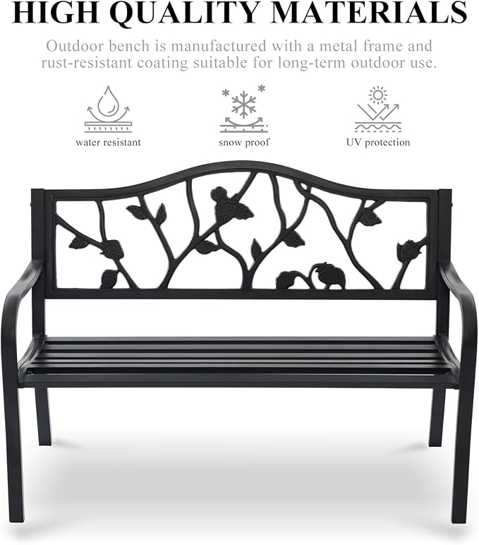 50" Outdoor Garden Bench, Cast Iron Metal Outdoor Benches Weatherproof - Image 5