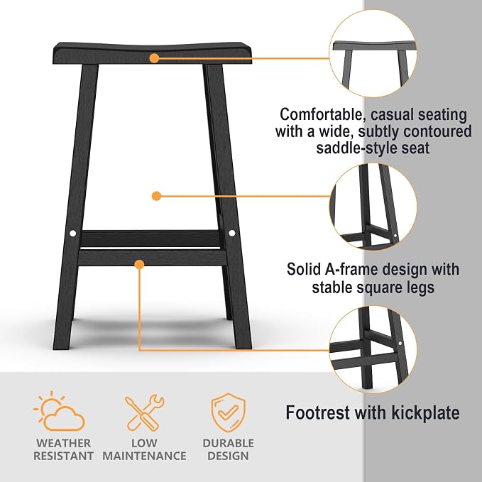 Bar Stools Set of 4, Waterproof UV-Resistant, Durable Resin Kitchen Island - Image 5