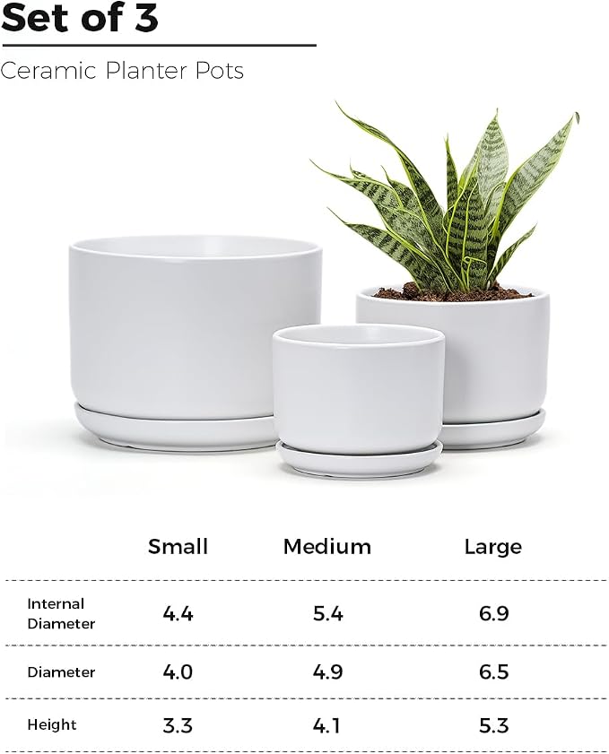 Ton Sin Plant Pots, 4.1+5.1+6.5 inch, Ceramic Planters - Image 3