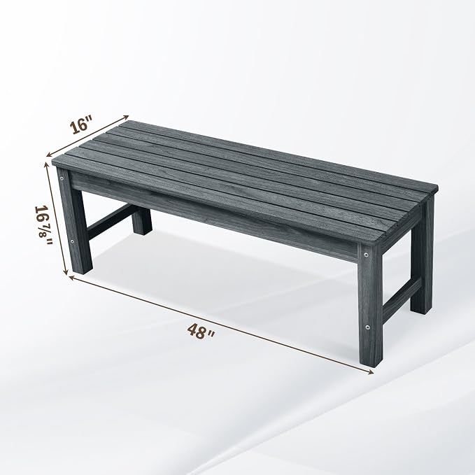 Psilvam 2-Person Outdoor Poly Lumber Patio Backless Bench, Fade-Resistant & - Image 3