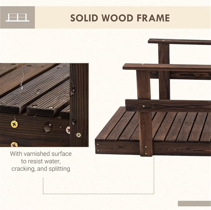 7FT Wooden Garden Bridge with Handrails, Decorative Landscape Footbridge - Image 4