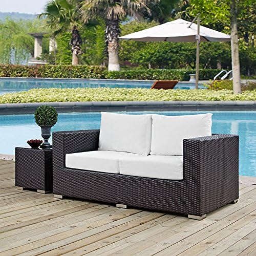 Modway Convene Wicker Rattan Outdoor Patio Loveseat in Espresso White - Image 3