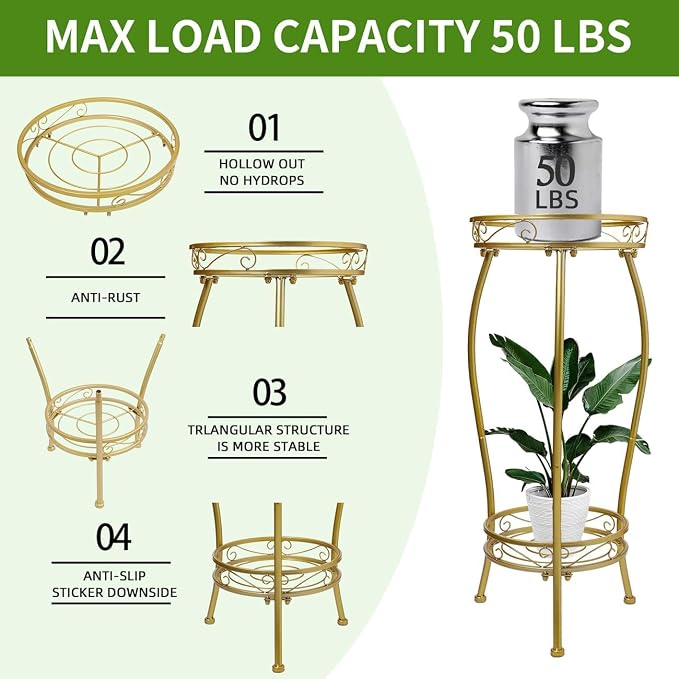 Plant Stand Indoor Outdoor 2 Tier 27'' Tall Metal Potted Rack Flower Pot Stand - Image 4