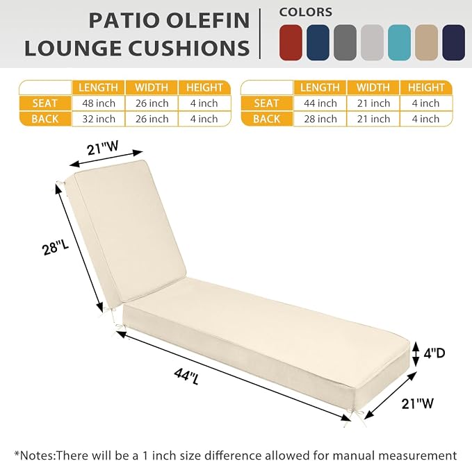 Sundale Outdoor Olefin Chaise Lounge Cushion, Water-Resistant Patio Lounge - Image 3