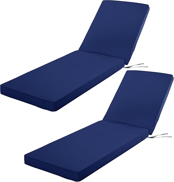 Outdoor Chaise Lounge Cushion Set of 2, Fadesafe Water-Repellent Lounge Deck by COMCAVER