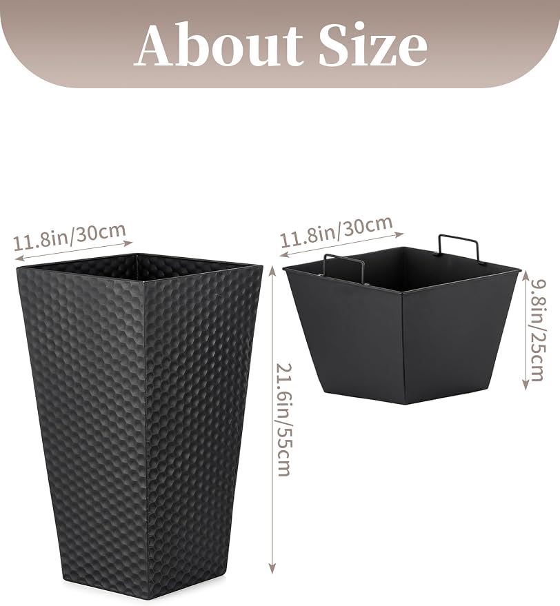 Sziqiqi Tall Planter for Indoor Outdoor: Set of 2 Large 21.6in Metal Taper - Image 8