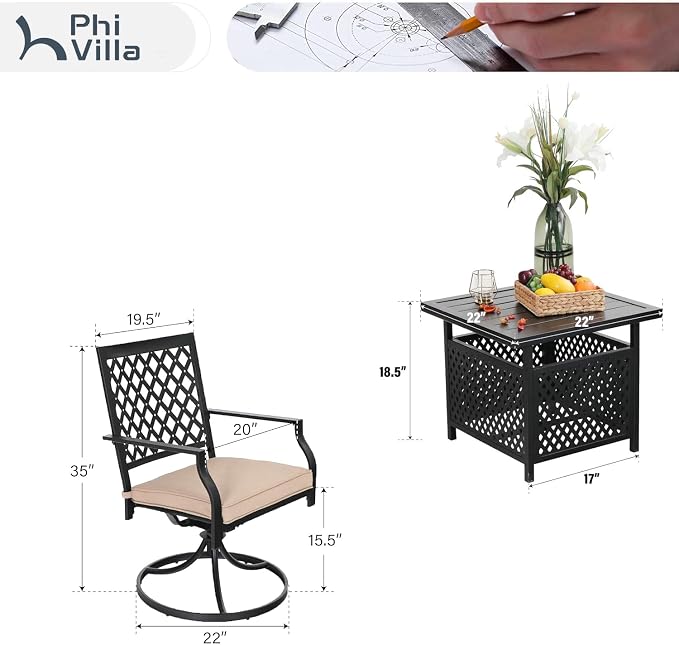 PHI VILLA 3 Piece Outdoor Bistro Set - Image 9