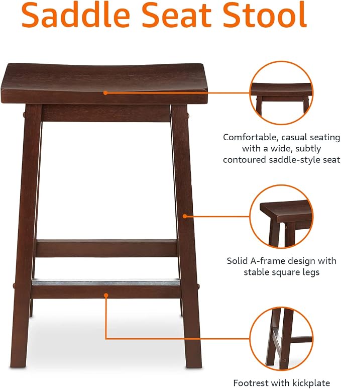 Amazon Basics Solid Wood Saddle-Seat Counter Height Bar Stools - Image 6