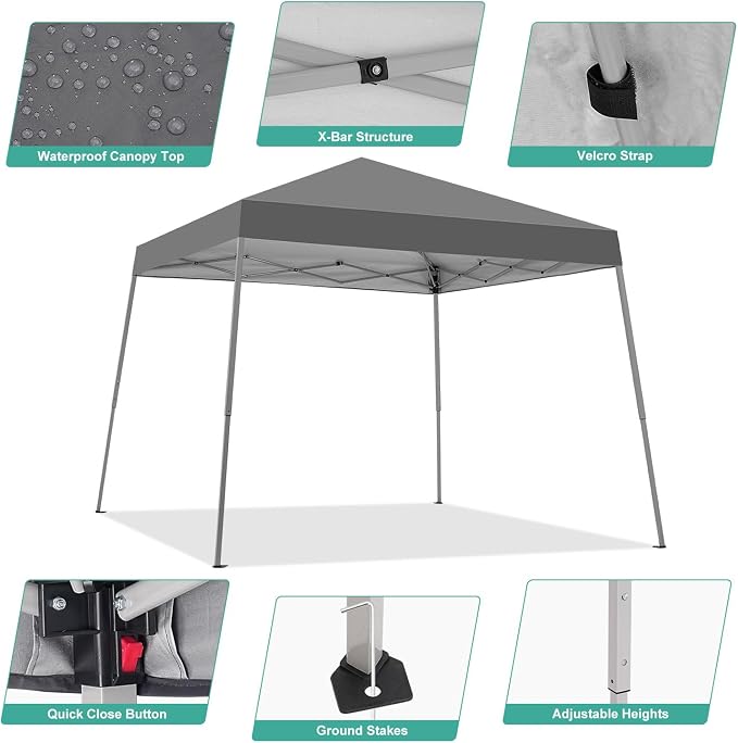 Canopy Tent, 10X10 FT Pop Up Canopy Outdoor Instant Tent Slant Legs - Image 2