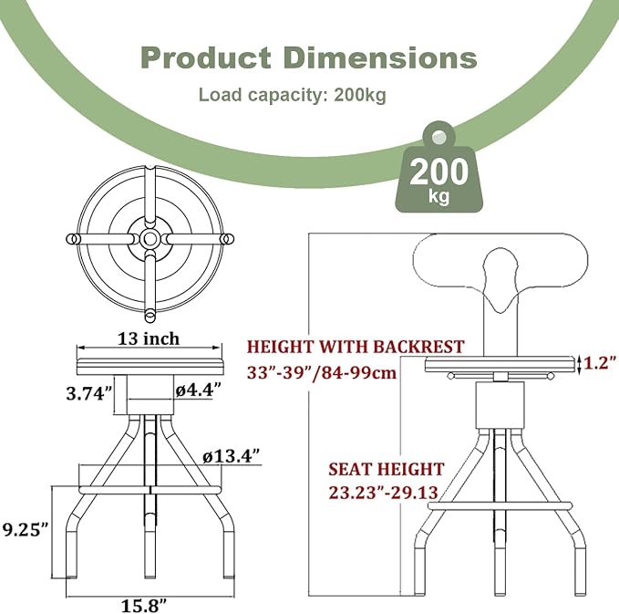 LOKKHAN Set of 2 Rustic Industrial Bar Stool-24-30 Tall Adjustable Metal Swivel - Image 2