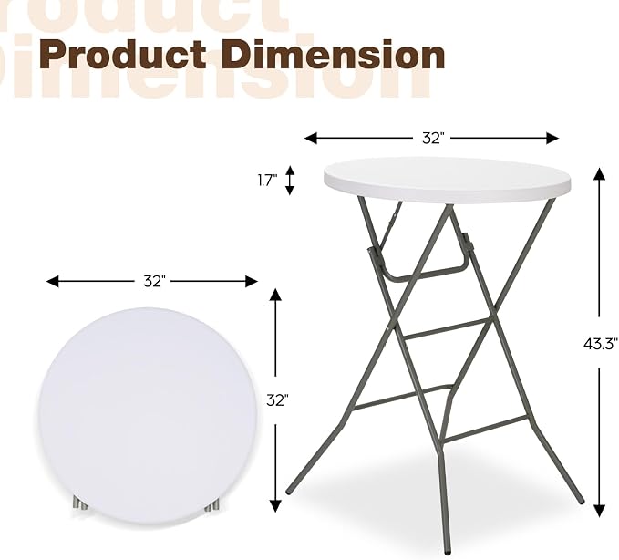 32" Round Folding Table, Portable Bar Height Folding Table - Image 3