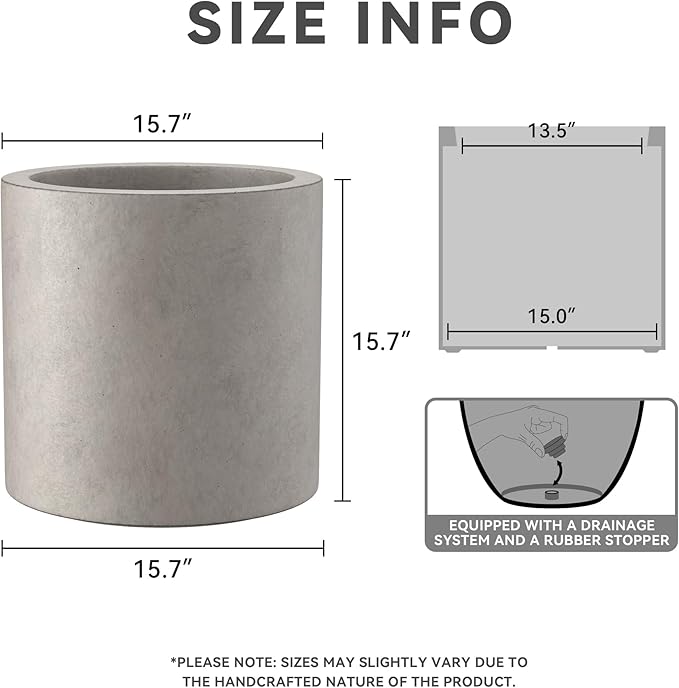 Kante 15.7" Dia Round Concrete Planter, Modern Style Large Cylindrical Plant Pot - Image 2