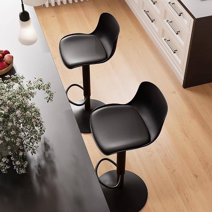 Kidol & Shellder Bar Stools Set of 2 Black Adjustable Swivel Counter Height - Image 8