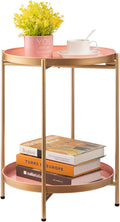 HollyHOME 2-Tier Round Gold Side Table, Outdoor Small Folding Accent Stand by HollyHOME