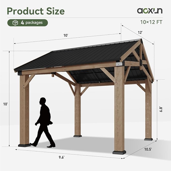 Aoxun 10' x 12' Outdoor Wood Gazebo, Hardtop Gazebo Permanent Wooden Pavilion - Image 7