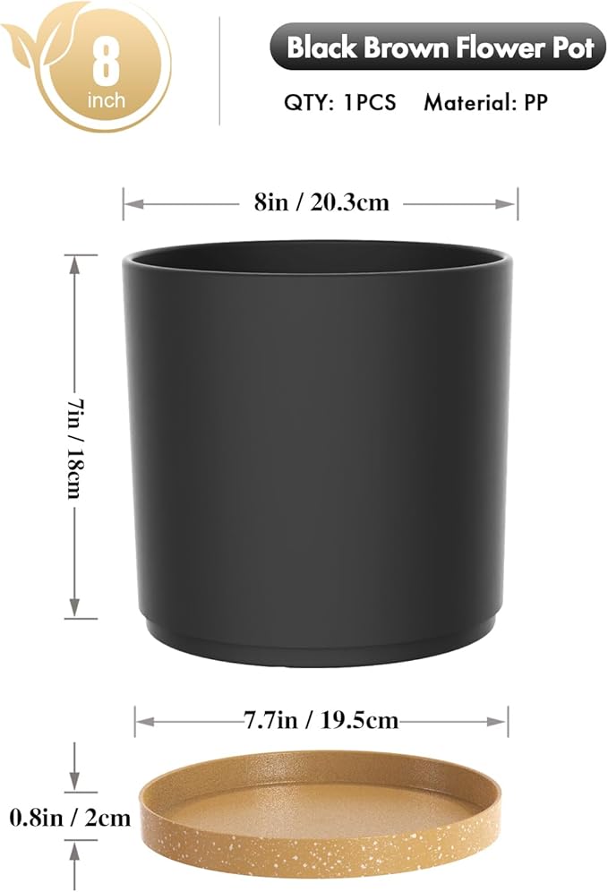 8 Inch Cylinder Plant Pots for Indoor Outdoor Plants, Medium Deep Flower Pots - Image 2