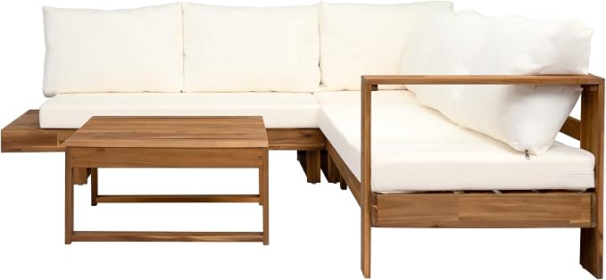 4 Pieces Patio Conversation Set, Outdoor Acacia Wood Sectional Patio Sofa Set - Image 8