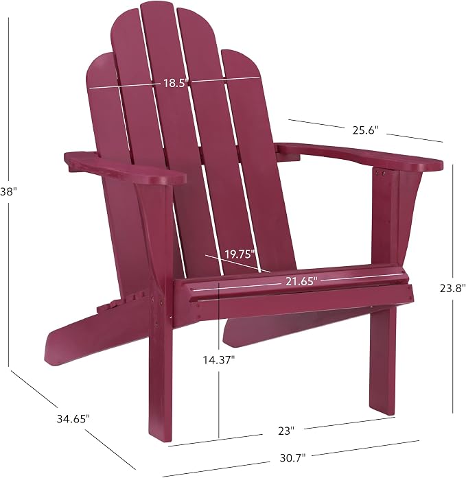 Linon Red Adirondack Chair, 30.4" W x 37.6" D x 37.8" H - Image 3