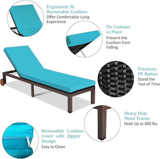 Tangkula Patio Chaise Lounge Chair, Outdoor Rattan Lounger Recliner Chair - Image 9