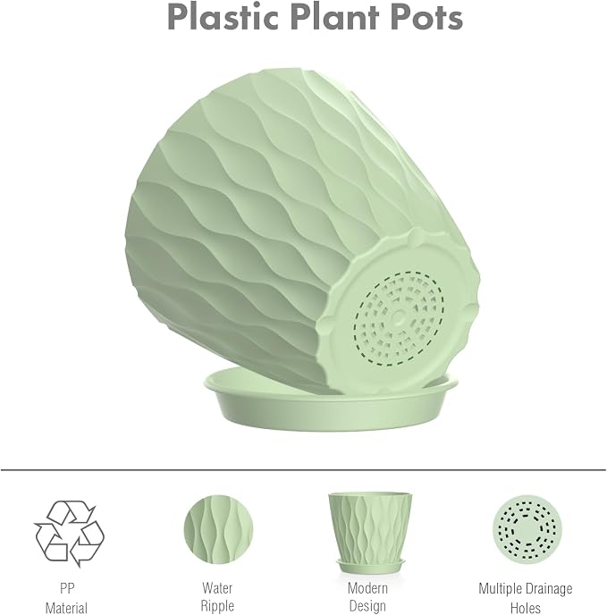 4 inch Small Plastic Nursery Pots, 5 Pack Water Ripples Plant Pots - Image 4