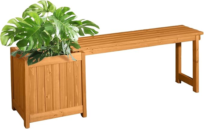 VINGLI Outdoor Wood Bench with Planter Boxes, 2-in-1 All-Weather Porch Bench by VINGLI
