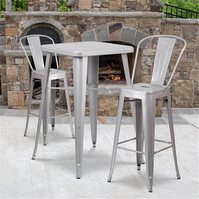Flash Furniture Commercial Grade 23.75" Square Silver Metal Indoor-Outdoor Bar - Image 2