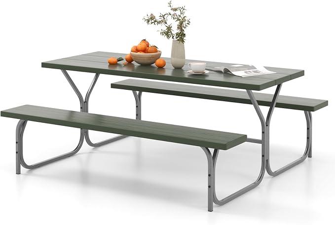 Giantex Picnic Table 6FT for 8 Person, Outdoor Table Set w/ 2 Benches, by Giantex