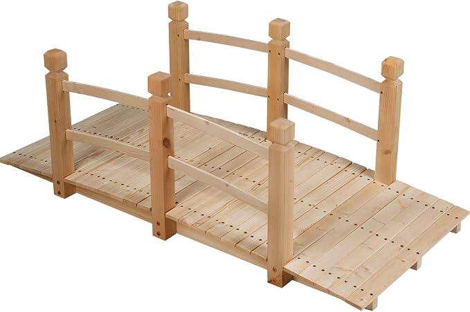 Giantex 5 FT Wooden Garden Bridge, Classic Wood Arc Footbridge - Image 9
