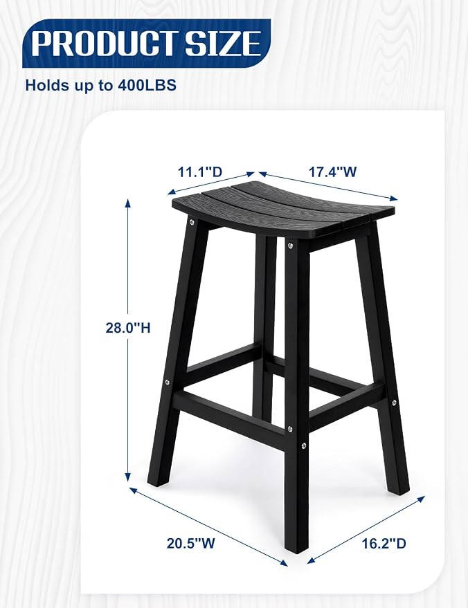 Weatherproof Bar Stools Set of 4, Saddle Seat, Bar Height Stools - Image 3