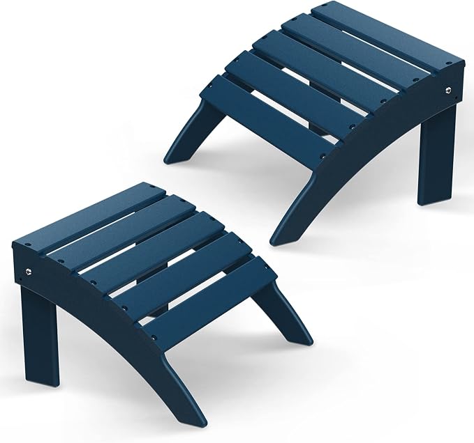 BRIOPAWS Adirondack Ottomans | Folding | Set of 2 | HDPE Plastic | Blue Outdoor by BRIOPAWS
