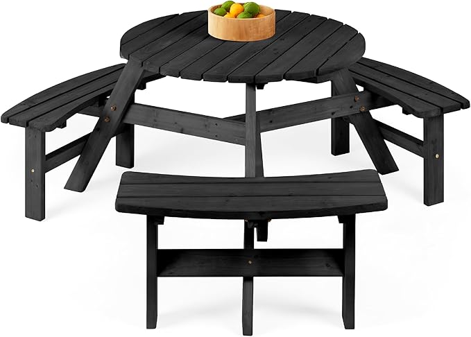 Best Choice Products 6-Person Circular Outdoor Wooden Picnic Table by BestChoiceProducts