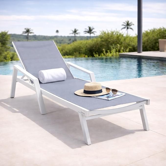 LeisureMod Marlin Patio Chaise Lounge Chair, Adjustable Outdoor White Aluminum - Image 6