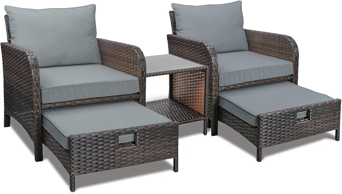 LEVELEVE Balcony Furniture 5 Piece Patio Conversation Set, PE Wicker Rattan by Enjoyyourlife