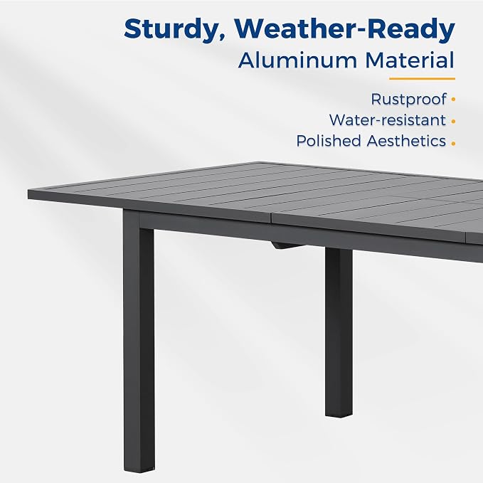 Wisteria Lane Aluminum Outdoor Dining Table, All-Weather Extendable Patio - Image 4