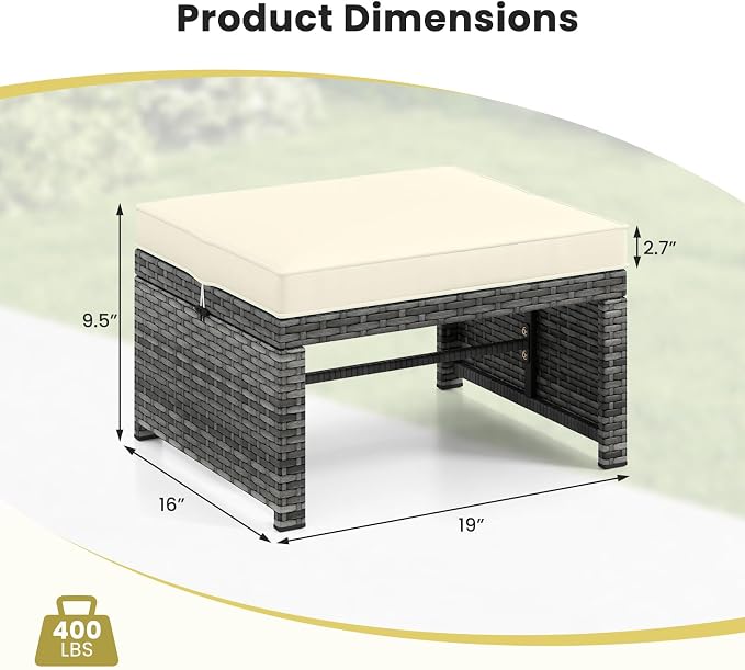 ORALNER Outdoor Ottoman, All-Weather Rattan Foot Stool w/Cushions, Foot Rest - Image 5
