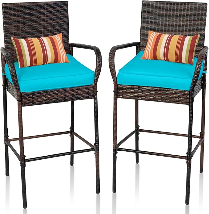 Sundale Outdoor Wicker Bar Stool Set of 2, Patio Counter Height Pub Chair by SundaleOutdoor