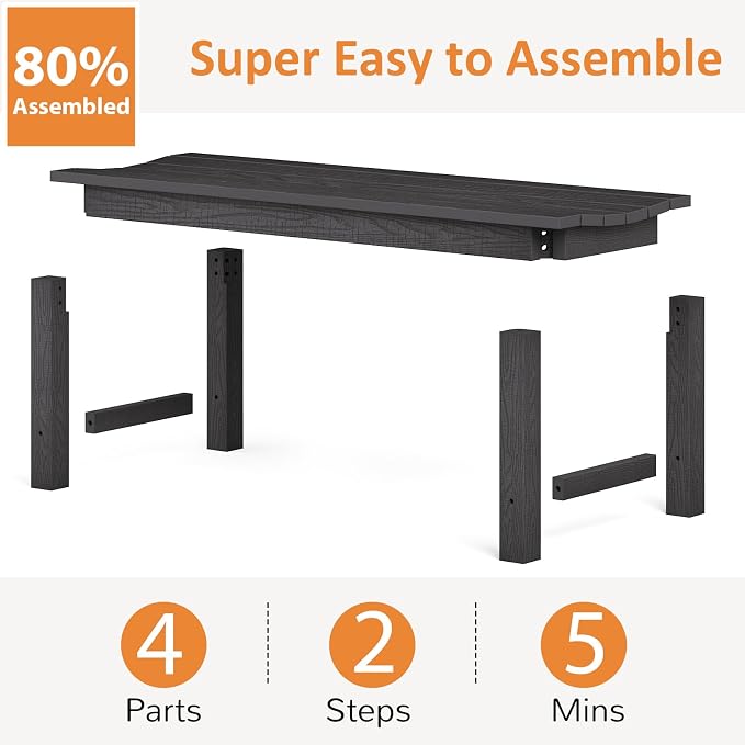 Outdoor Bench Set of 2, 2-Person Patio Backless Benches, HIPS Weatherproof - Image 7