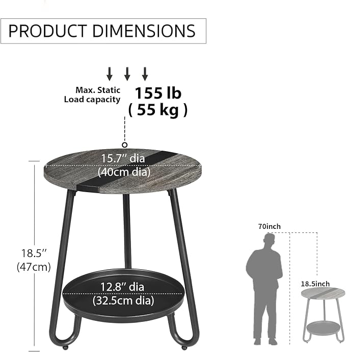 2 Tier Coffee Table in Living Room, Industrial Style Round Coffee Table - Image 3